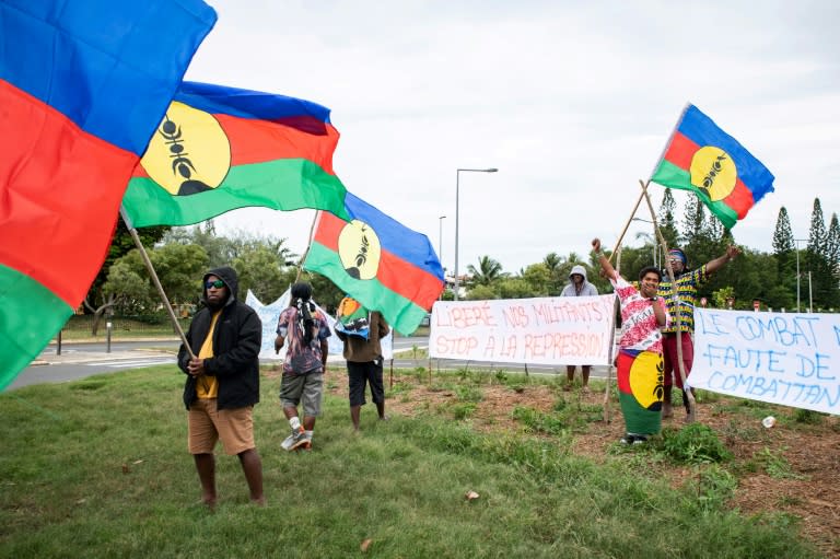 Pro-independence activists in New Caledonia on June 22, ahead of the French polls (Delphine MAYEUR)