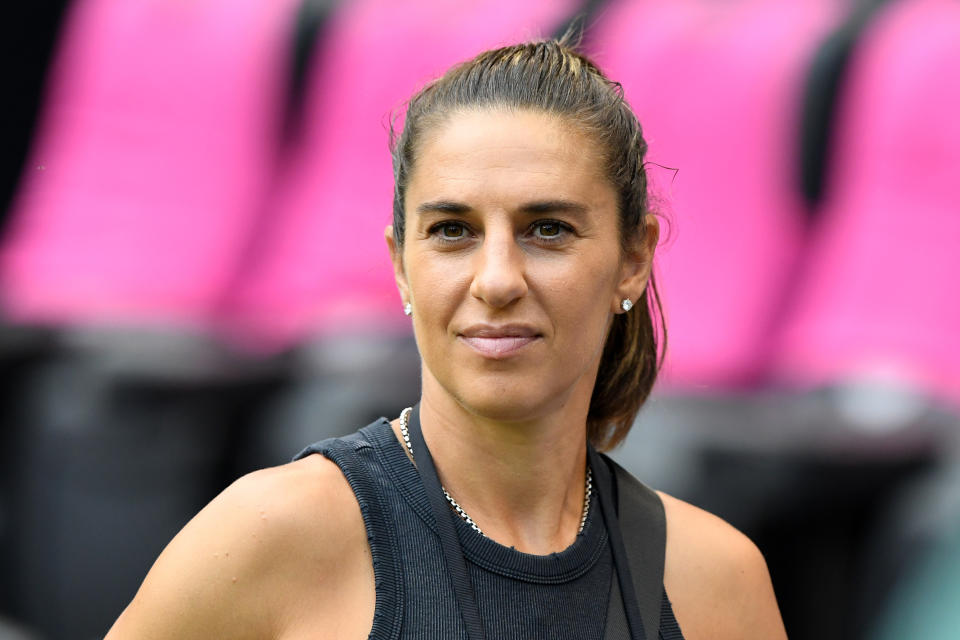 Jun 25, 2023; Harrison, New Jersey, USA; Carli Lloyd  before the game between the Chicago Red Stars and NJ/NY Gotham FC at Red Bull Arena. Mandatory Credit: Dennis Schneidler-USA TODAY Sports