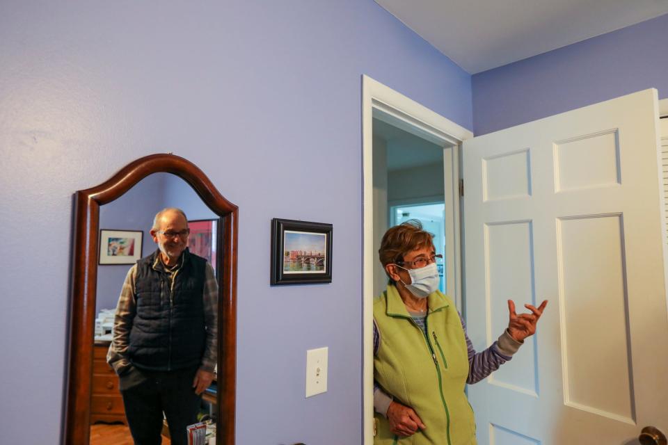 Anan Ameri, 79, and Dick Soble, 81, both of Ann Arbor have a conversations about the ongoing Gaza War between Israel and Hamas and the endurance of their friendship at Ameri’s home on Dec. 12, 2023. Ameri is the founder of the Arab American National Museum and an activist. Soble, Ameri’s friend for 50 years, is a lawyer and an activist that says their friendship has endured, because he wasn’t attracted to her looks, but her essence and that hasn’t changed.