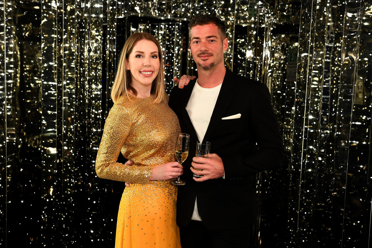 LIVERPOOL, ENGLAND - FEBRUARY 25:  Katherine Ryan and Bobby Kootstra attend a drinks reception on board Virgin Voyages' new cruise ship 'Scarlet Lady' on February 25, 2020 in Liverpool, England. (Photo by Jeff Spicer/Getty Images for Virgin Voyages)