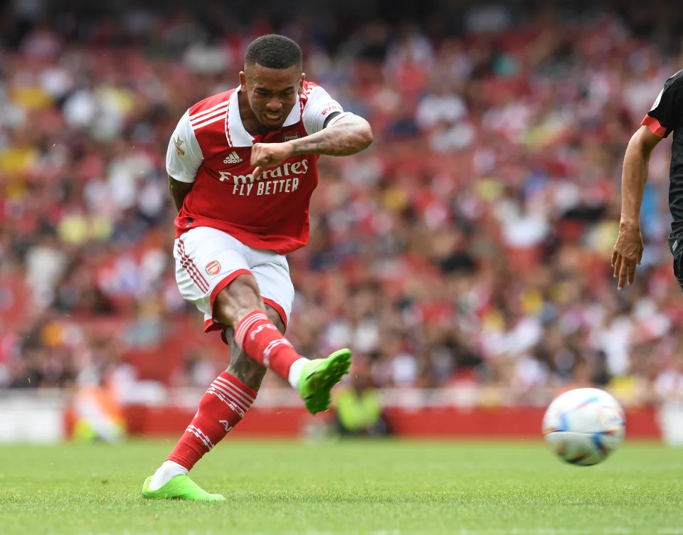 LONDON, ENGLAND - JULY 30: Gabriel Jesus of Arsenal during the Emirates Cup match between Arsenal and Sevilla at Emirates Stadium on July 30, 2022 in London, England. (Photo by David Price/Arsenal FC via Getty Images)