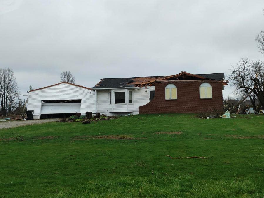 Delaware County residents experienced extensive damage to their homes and property in the aftermath of violent storms, March 15, 2024. (NBC4/Mark Feuerborn)