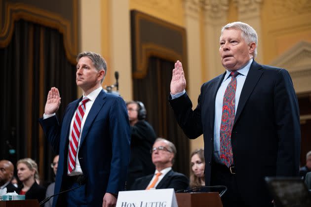 Greg Jacob, left, former counsel to Vice President Mike Pence, and J. Michael Luttig, a former federal judge, appear before the House select committee hearing on the events leading up to the Jan. 6, 2021, riot at the U.S. Capitol. (Photo: Bill Clark via Getty Images)