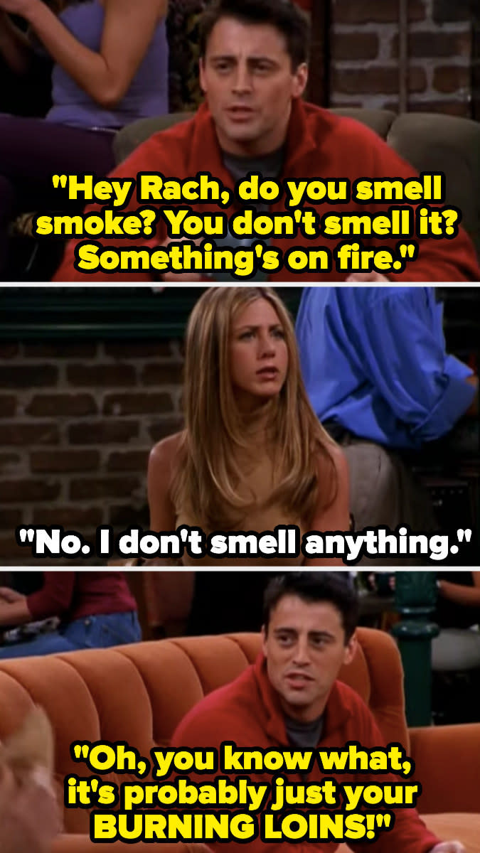 Joey teasing Rachel about her NSFW book in "Friends"