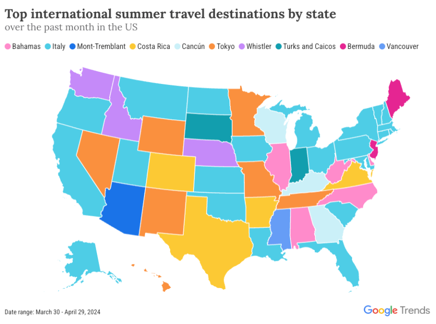 Top international summer destinations from March 30 to April 29, 2024