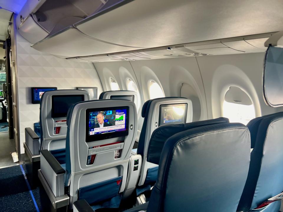 The first-class seats on a Delta A220.