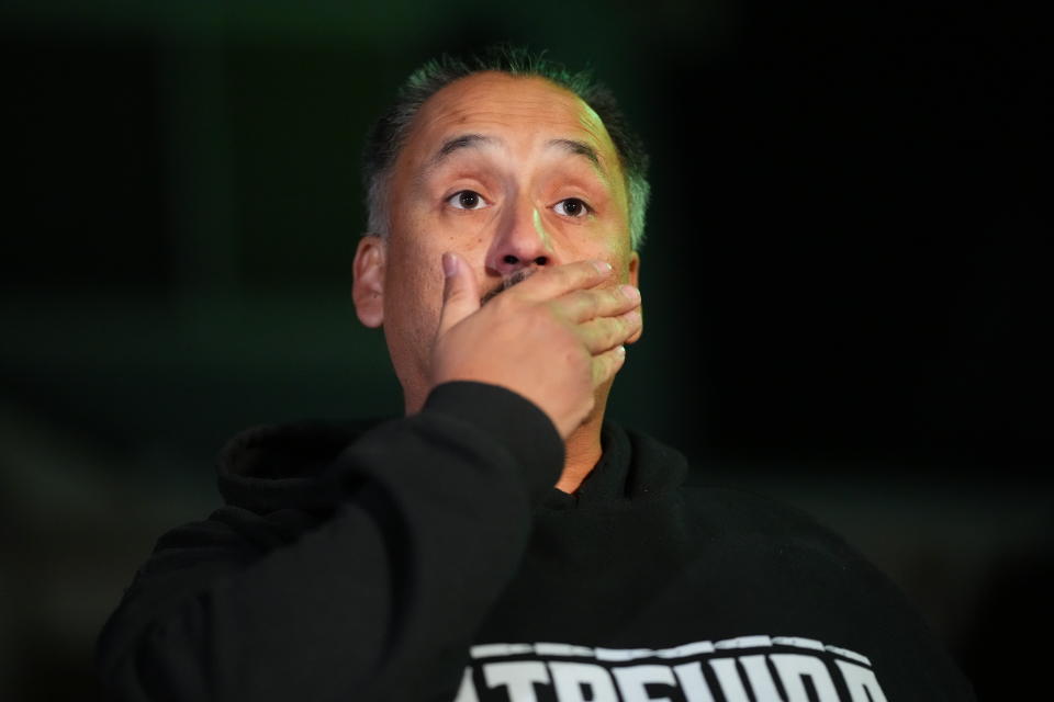 Richard Fierro talks during a news conference outside his home about his efforts to subdue the gunman in Saturday's fatal shooting at Club Q, Monday, Nov. 21, 2022, in Colorado Springs, Colo. (AP Photo/Jack Dempsey)