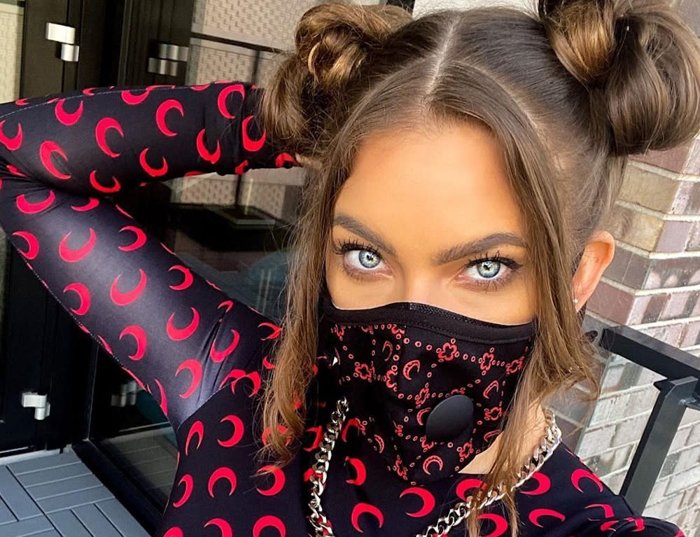 Dutch fashion influencer Romy D’Fonseca in a Marine Serre mask. — Picture from Instagram/ romydfonseca