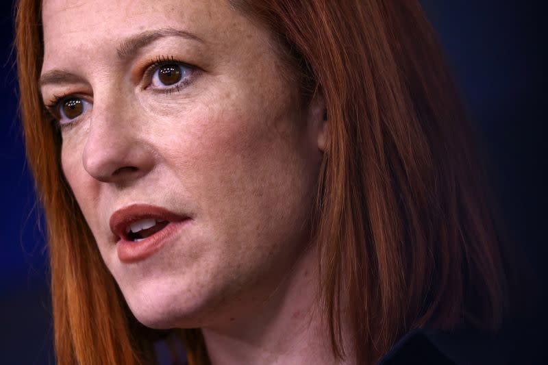 Press Secretary Jen Psaki and Secretary of Veterans Affairs Denis McDonough hold a briefing at the White House in Washington