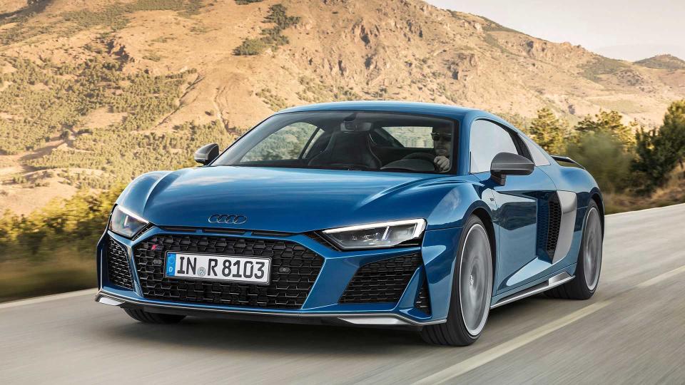 <p><strong>Base price:</strong> $171,150<br> <strong>Powertrain:</strong> 562-hp 5.2-liter V10. Seven-speed dual-clutch automatic. All-wheel drive.</p> <p>Now in its second generation, the Audi R8 is quite familiar. It’s still offered as a coupe or convertible, it still shares most of its chassis and hardware with the entry level Lamborghini, and it’s still powered by a version of Lambo’s naturally aspirated 5.2-liter V10. Buyers can choose between a 562-hp version or the Performance model packing 602 hp. The latter hits 60 mph in 3.2 seconds. Unfortunately, the manual gearbox is long gone, and just like its Lamborghini Huracan cousin, the R8 gets a seven-speed dual-clutch automatic. Some dismiss the R8 as a cheaper, more comfortable and more conservative Huracan, which is exactly what it is, only we mean it as a compliment.</p>
