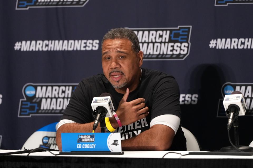 Mar 16, 2023; Greensboro, NC, USA; Providence Friars head coach Ed Cooley during a press conference at Greensboro Coliseum. Mandatory Credit: Bob Donnan-USA TODAY Sports