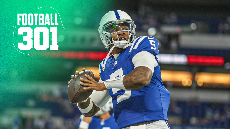 INDIANAPOLIS, IN - 11 AUGUSTUS: Quarterback Anthony Richardson #5 van de Indianapolis Colts gooit een pass voor de NFL-voorseizoenvoetbalwedstrijd tegen de Denver Broncos in Lucas Oil Stadium op 11 augustus 2024 in Indianapolis, Indiana. (Foto door Todd Rosenberg/Getty Images)