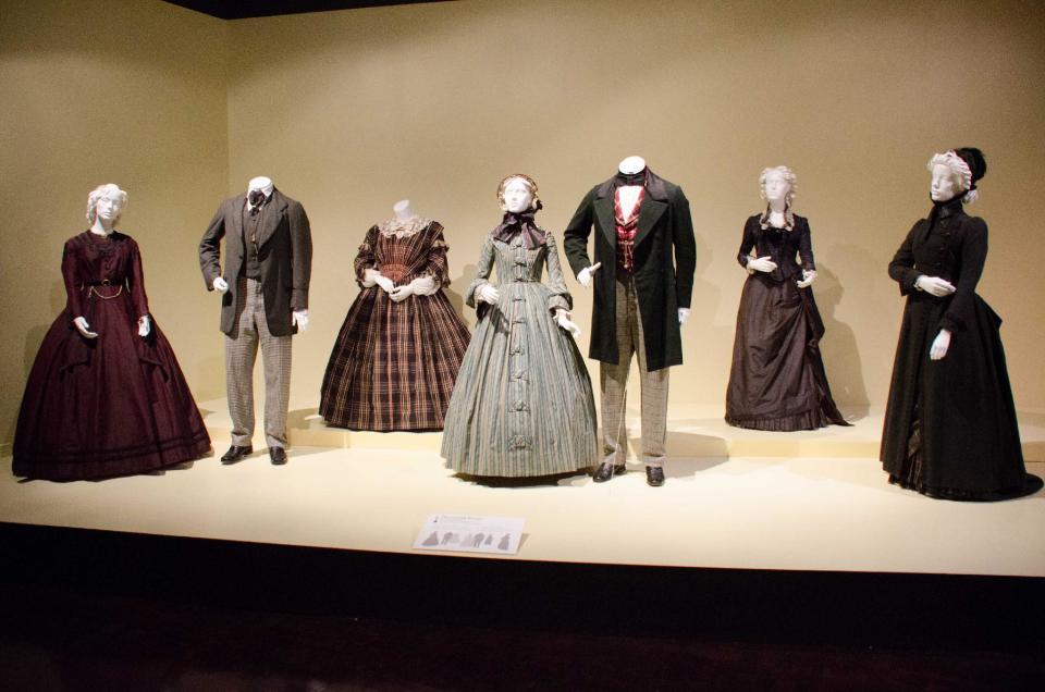 In this Saturday, Feb. 8, 2014 photo, 2014 Oscar nominated costumes for "The Invisible Woman" by costume designer Michael O'Connor are on display at 22nd Annual Art of Motion Picture Costume Design Exhibit, in Los Angeles, Calif. The Fashion Institute of Design & Merchandising holds its free-to-the-public Art of Motion Picture Costume Design exhibit on view until April 26, 2014, featuring this year's five Oscar nominees: "American Hustle," "The Grandmaster," "The Great Gatsby," "The Invisible Woman" and "12 Years A Slave," in Los Angeles. (Photo by Tonya Wise/Invision/AP)