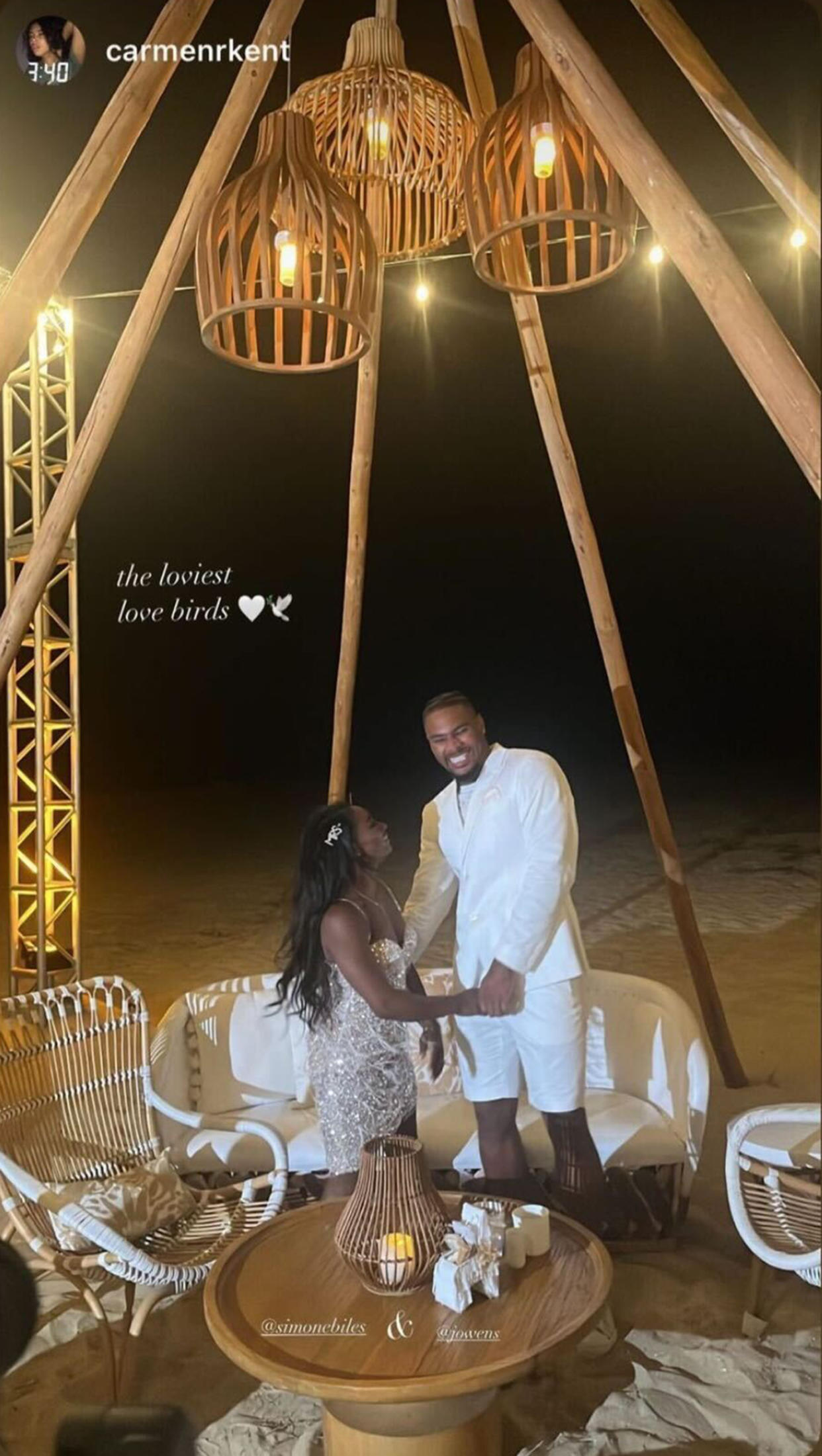Simone Biles Owens and Jonathan Owens are having a great time at the welcome party to kick off their wedding weekend!  (carmenrkent / Instagram)
