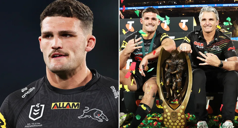 Nathan Cleary pictured left and right with Ivan Cleary