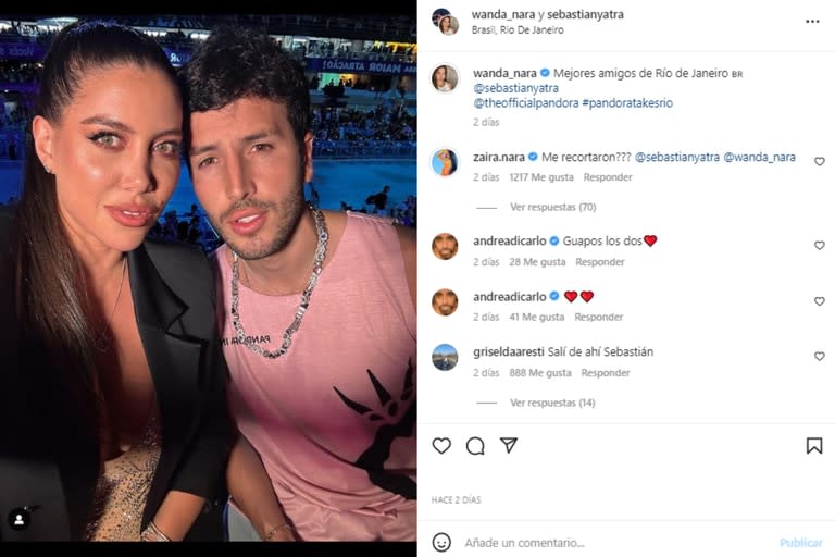 El posteo de Wanda Nara y Sebastián Yatra desde los Carnavales de Río de Janeiro (Foto: Instagram @wanda_nara)