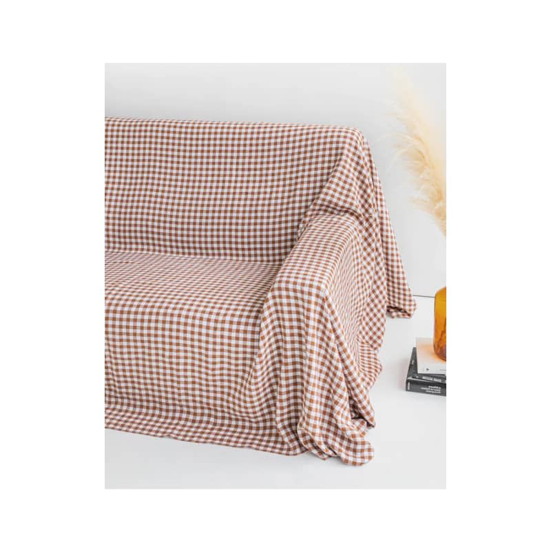 Linen Couch Cover in Cinnamon Gingham