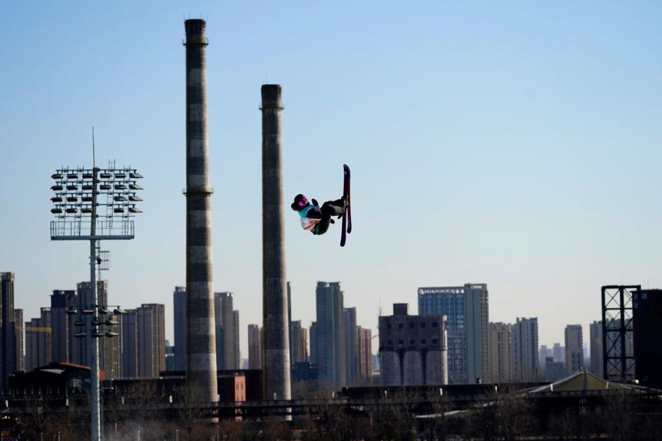 Sandra Eie, of Norway, competes during the women’s freestyle skiing big air finals of the 2022 Winter Olympics in Beijing on Tuesday, February 8, 2022 (AP)