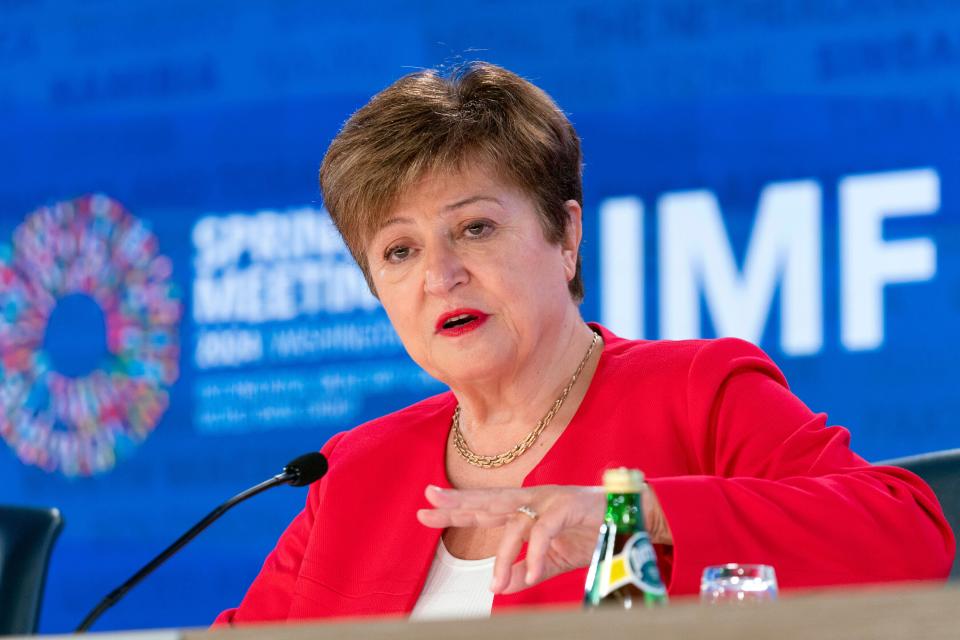 International Monetary Fund Managing Director Kristalina Georgieva speaks during a news conference at the World Bank/IMF Spring Meetings in Washington, Thursday, April 18, 2024. (AP Photo/Jose Luis Magana)