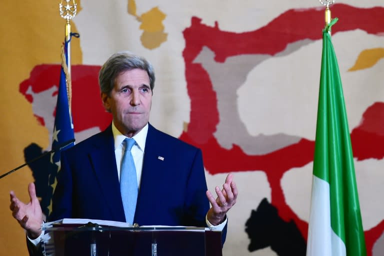 US Secretary of State John Kerry speaks during a press conference following a summit with the foreign ministers of 23 countries, on February 2, 2016 in Rome