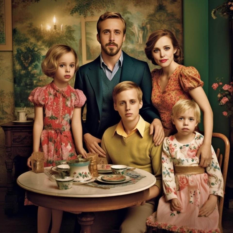Ryan Gosling and Rachel McAdams with AI-created children. Instagram/mrpomeroyj_ai