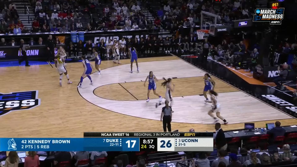 Look at the 3-point line during Friday night's Sweet 16. (via ESPN)