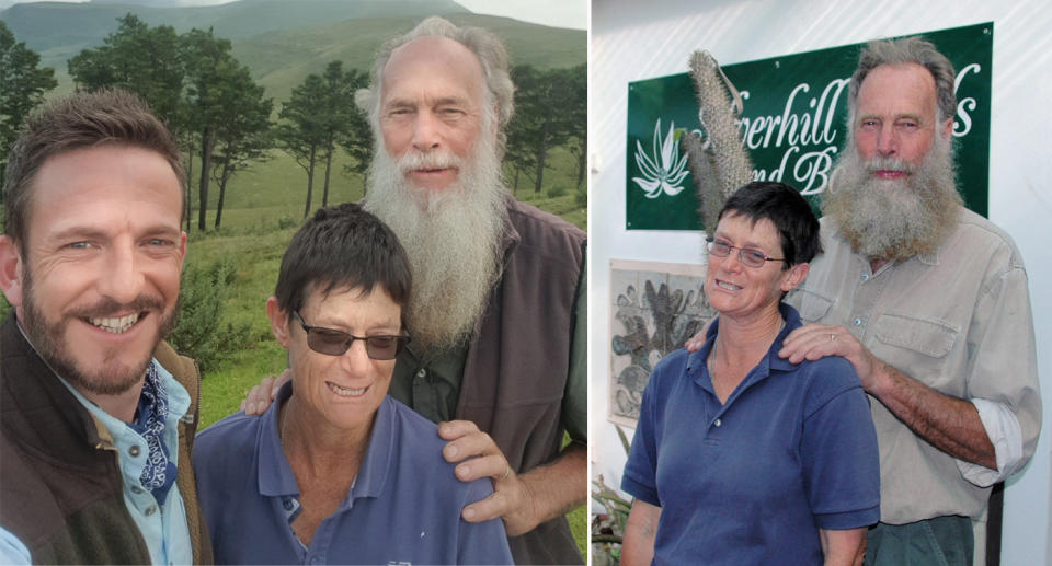 Botanists Rodney Saunder with wife Rachel and BBC host Nick Bailey