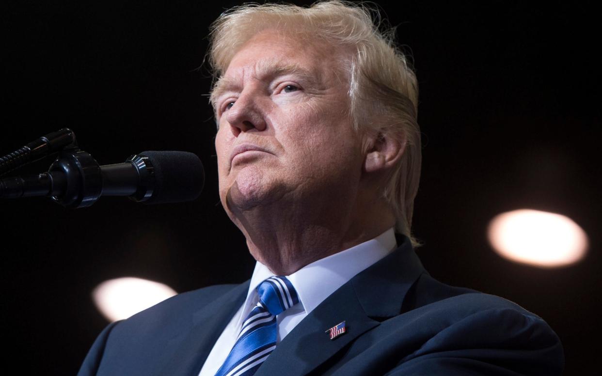 Donald Trump at a Make America Great Again rally yesterday - AFP