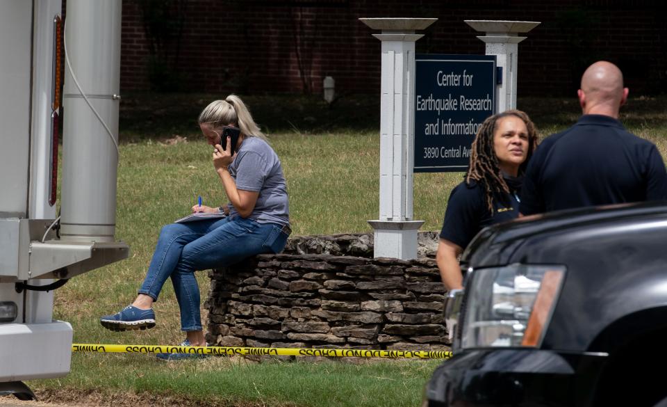 Members of law enforcement work the scene where Eliza Fletcher, 34, is believed to have been kidnapped around 4:30 a.m. on Friday, Sept. 2, 2022, near the corner Central Avenue and Zach H. Curlin Street. Police say Fletcher was jogging when she was forced into a dark-colored SUV. 