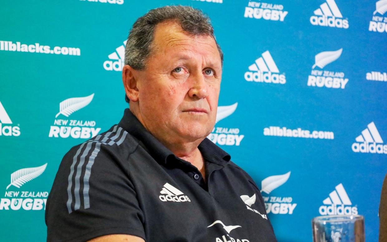 All Blacks coach Ian Foster answers questions at a news conference in Auckland, New Zealand, Wednesday, Aug. 17, 2022. Foster will remain as All Blacks head coach until his contract expires after next year's World Cup, saved in part by New Zealandâ€™s Rugby Championship win over South Africa last weekend - Jed Bradley/New Zealand Herald via AP