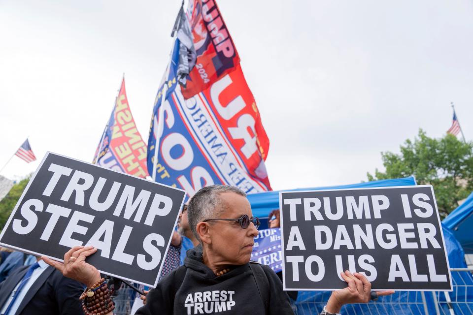 Protesters outside federal courthouse where Trump is arraigned.