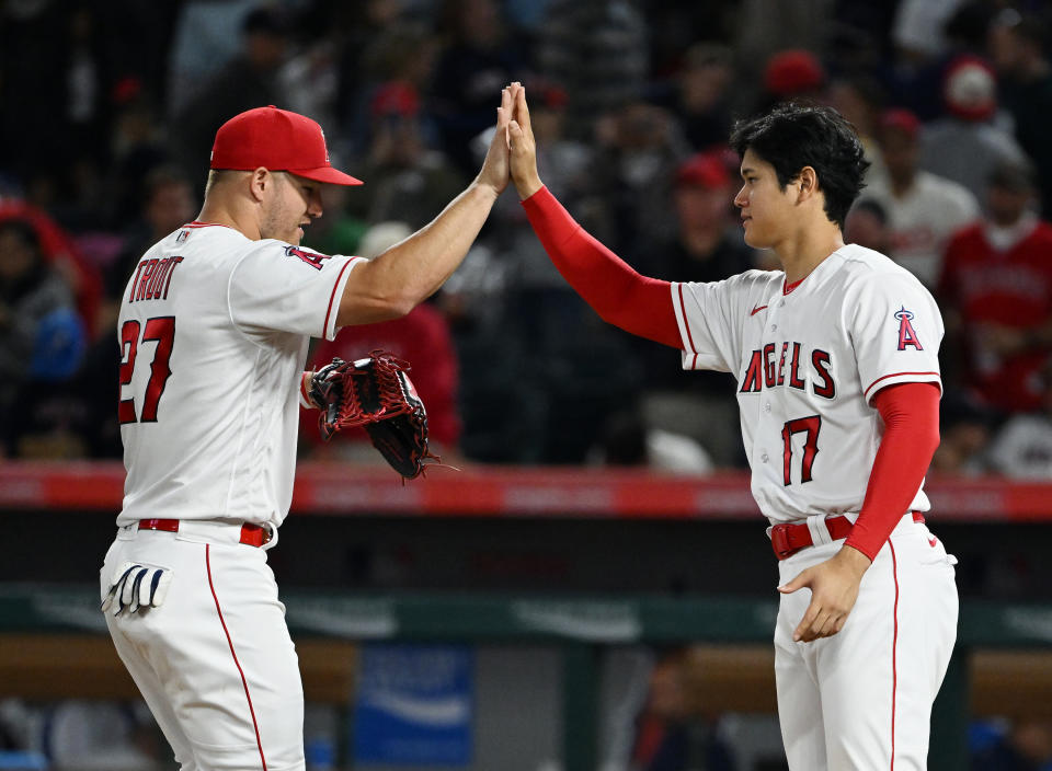 Mike Trout and Shohei Ohtani are no longer teammates, and Ohtani's new deal has passed Trout's for the largest in MLB history. (John Cordes/Icon Sportswire via Getty Images)