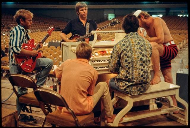 The Beach Boys in a rare photo during recording. It's one of the many previously unreleased images in "The Beach Boys" book from the band.