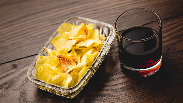 wine and potato chips