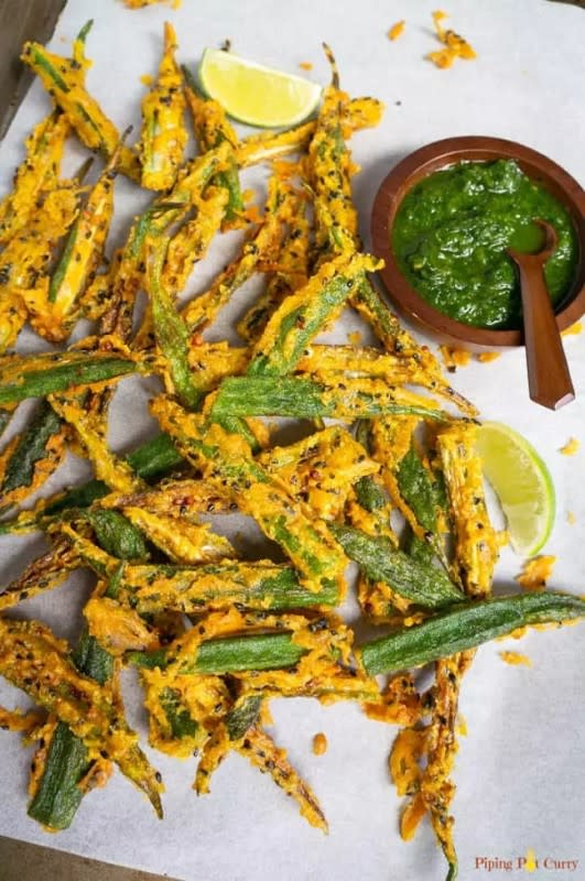 <p>Piping Pot Curry</p><p>Kukuri Bhindi is sliced okra coated in spices and fried until crunchy. This crispy fried okra is so good, you won't be able to resist it!</p><p><strong>Get the recipe here: <a href="https://pipingpotcurry.com/kurkuri-bhindi-crispy-okra/" rel="nofollow noopener" target="_blank" data-ylk="slk:Kurkuri Bhindi;elm:context_link;itc:0;sec:content-canvas" class="link ">Kurkuri Bhindi</a></strong></p><p><strong>Related: <a href="https://parade.com/1253770/felicialim/air-fryer-pumpkin-recipes/" rel="nofollow noopener" target="_blank" data-ylk="slk:Best Air Fryer Pumpkin Recipes;elm:context_link;itc:0;sec:content-canvas" class="link ">Best Air Fryer Pumpkin Recipes</a></strong></p>