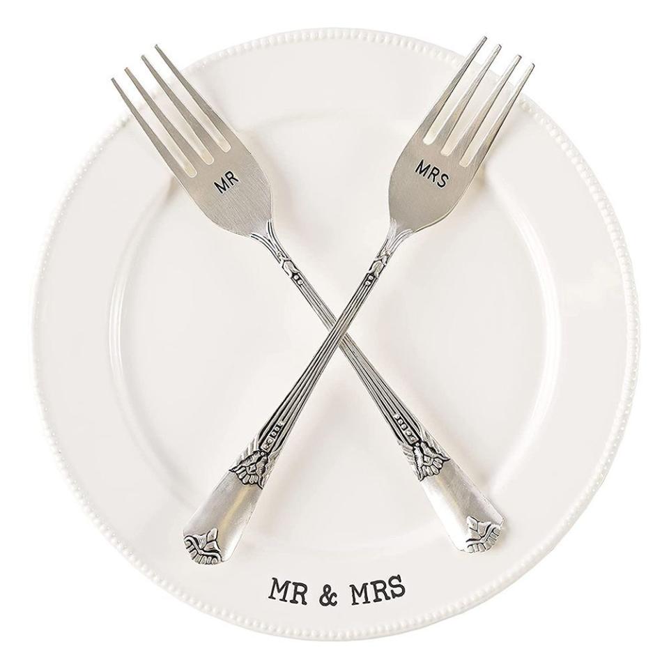 1) Mr. & Mrs. Plate and Fork Set