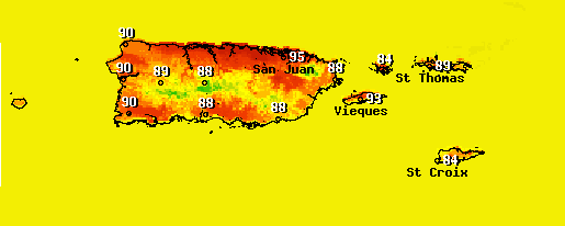 High temperatures in Puerto Rico and surrounding islands on June 7, 2023.  (NOAA)