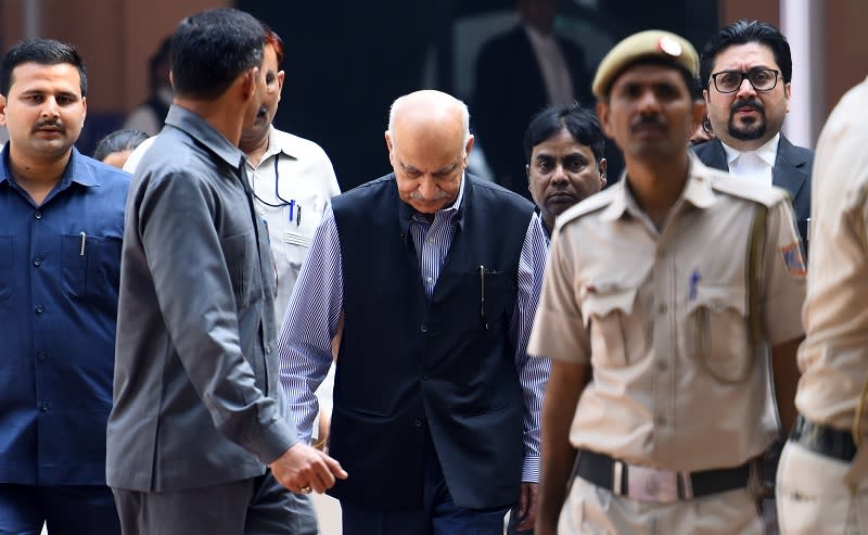Former Union minister MJ Akbar at Patiala house court for a hearing in the sexual harassment case filed against him on October 31, 2018 in New Delhi, India. Image credit: Amal KS/Hindustan Times via Getty Images