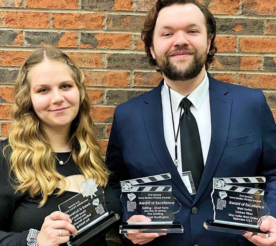 Brittany Benedict and Michael Huntington of Coralville were recently recognized with top awards from the Iowa Motion Picture Association for work on the various short films they produce themselves or work on with other Iowa film groups.