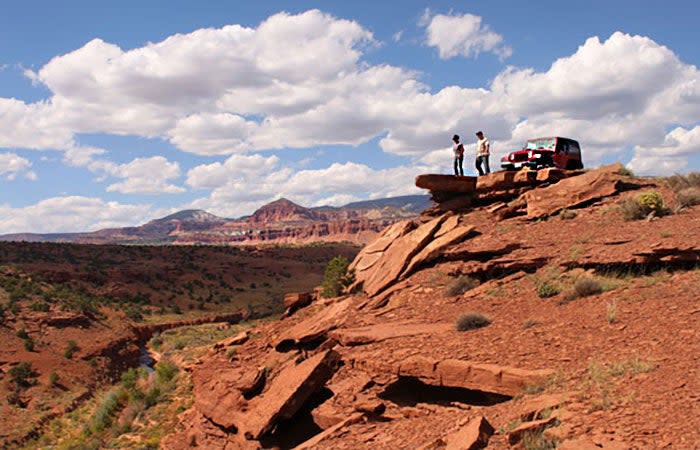 Jeep at overlook in Capitol Reef Country, Wayne County, Utah