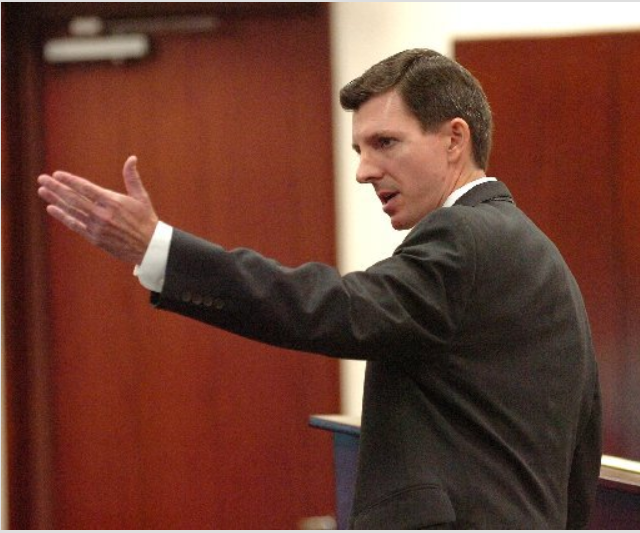 Assistant State Attorney Ryan Butler, makes a point while speaking to the jury about Ira Hatch during his closing arguments on July 8, 2010 at the Indian River County Courthouse.