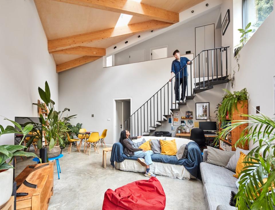 Light fantastic: sunlight pours in via a mezzanine overlooking the sitting room (Juliet Murphy)