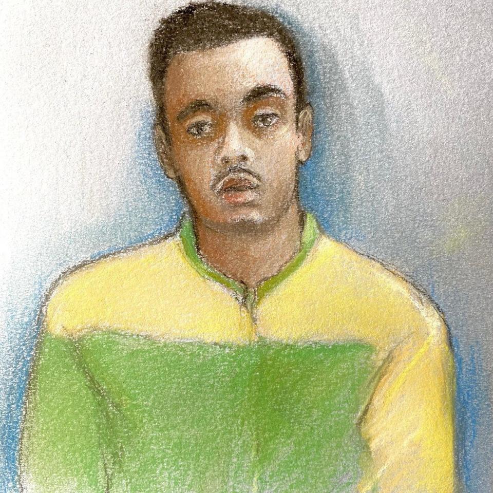 Court artist sketch of Nasen Saadi, charged with the murder of Amie Gray and the attempted murder of Leanne Miles in May