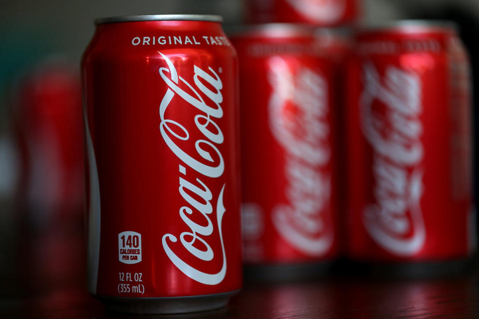 SAN RAFAEL, CA - JULY 25:  Cans of Coca Cola are displayed on July 25, 2018 in San Rafael, California. Coca Cola announced plans to raise soda prices in North America due to rising prices of metals following tariffs imposed on Chinese imports by the Trump administration.  (Photo by Justin Sullivan/Getty Images)