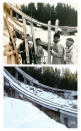 A combination picture shows the Yugoslavia ski jump team in front of ski jumps on Mount Igman during the winter Olympics in 1984 (top) and in Sarajevo on January 16, 2018. REUTERS/Oslobodjenje (top), Dado Ruvic