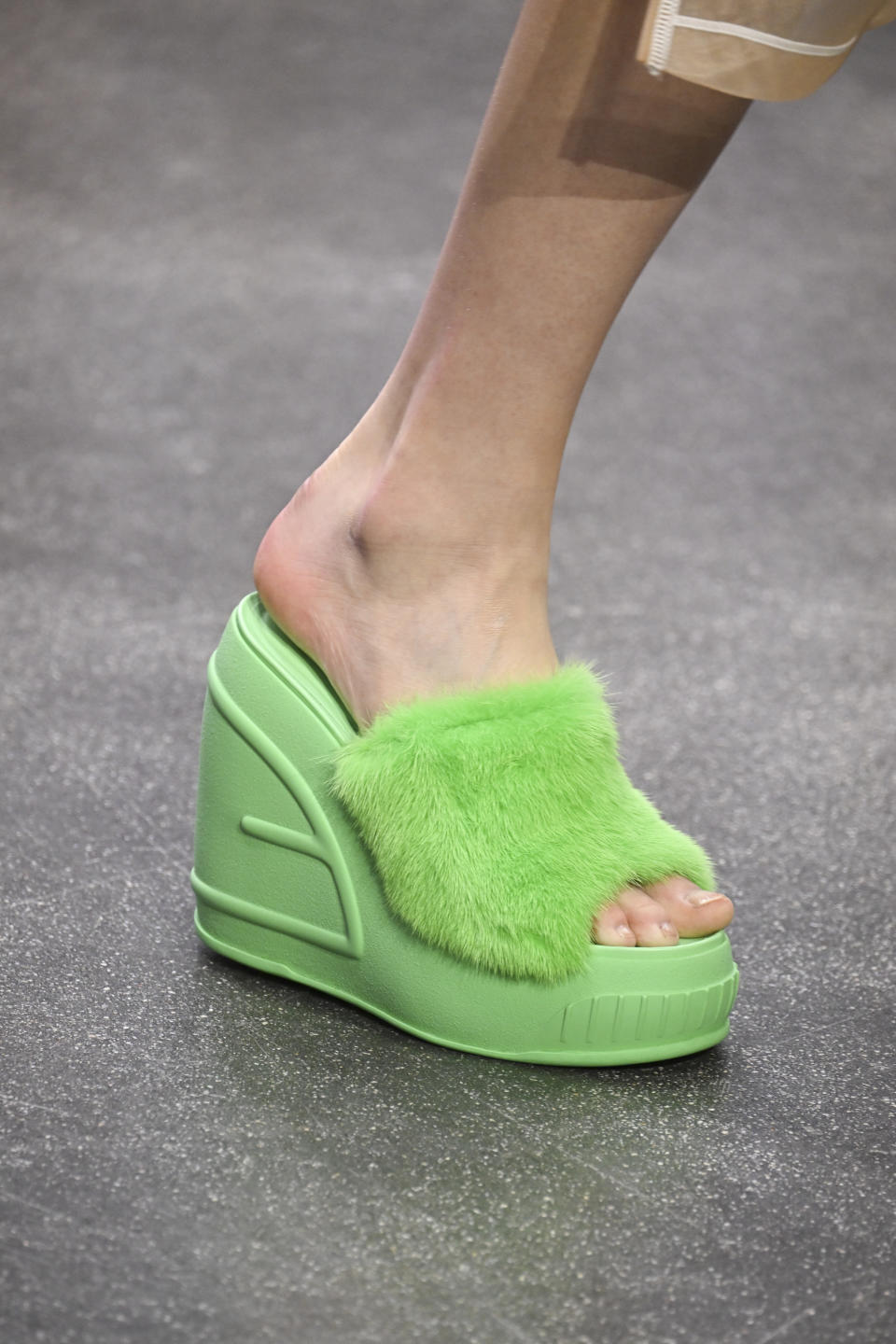 Fuzzy platform slides at Fendi spring ’23 at Milan Fashion Week. - Credit: Gamma-Rapho via Getty Images