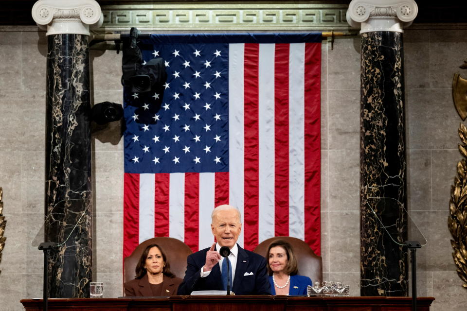 U.S. President Joe Biden delivers the State of the Union address to a joint session of Congress at the U.S. Capitol in Washington, DC, U.S, March 1, 2022.  Saul Loeb/Pool via REUTERS