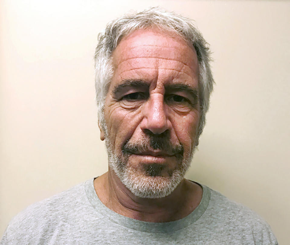 FILE - This March 28, 2017, file photo, provided by the New York State Sex Offender Registry, shows Jeffrey Epstein. Attorney General William Barr says Jeffrey Epstein’s death was the result of a “perfect storm of screw-ups.” Barr’s comments in an interview Thursday with The Associated Press come days after two New York correctional officers responsible for guarding Epstein were charged with falsifying prison records. (New York State Sex Offender Registry via AP, File)