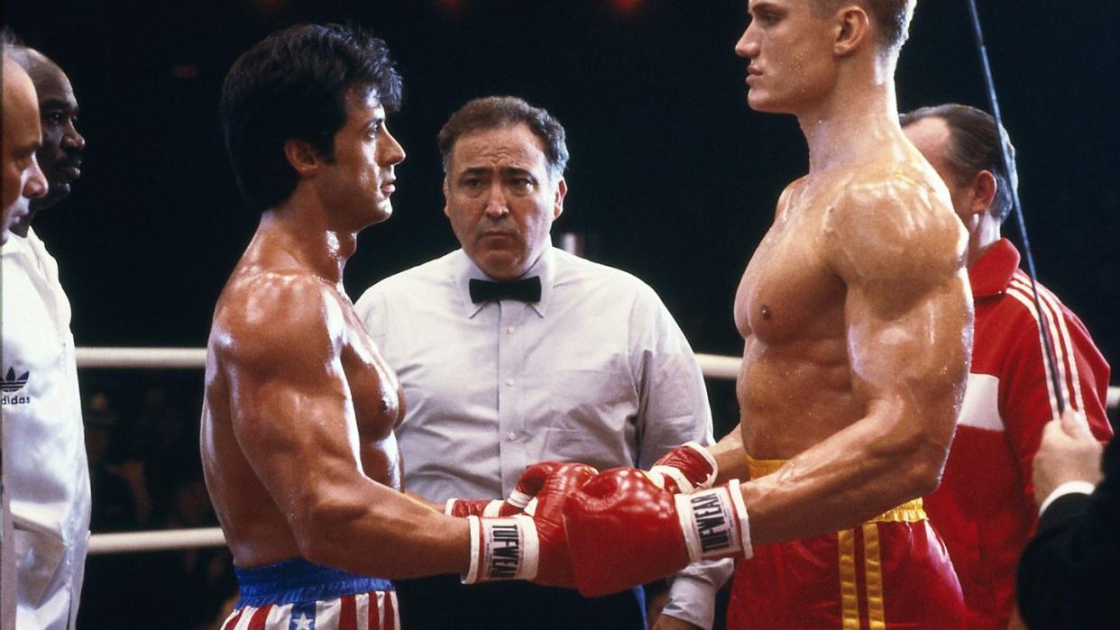 editorial use only no book cover usage
mandatory credit photo by mgmuakobalshutterstock 5884920r
sylvester stallone, dolph lundgren
rocky iv   1985
director sylvester stallone
mgmua
usa
scene still
drama
rocky 4