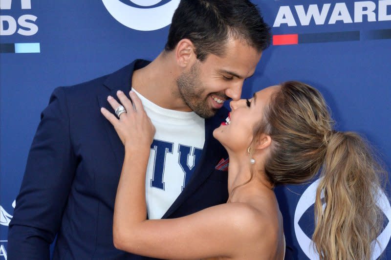 Eric Decker (L) and Jessie James Decker attend the 54th annual Academy of Country Music Awards held at the MGM Grand Garden Arena in Las Vegas in 2019. File Photo by Jim Ruymen/UPI